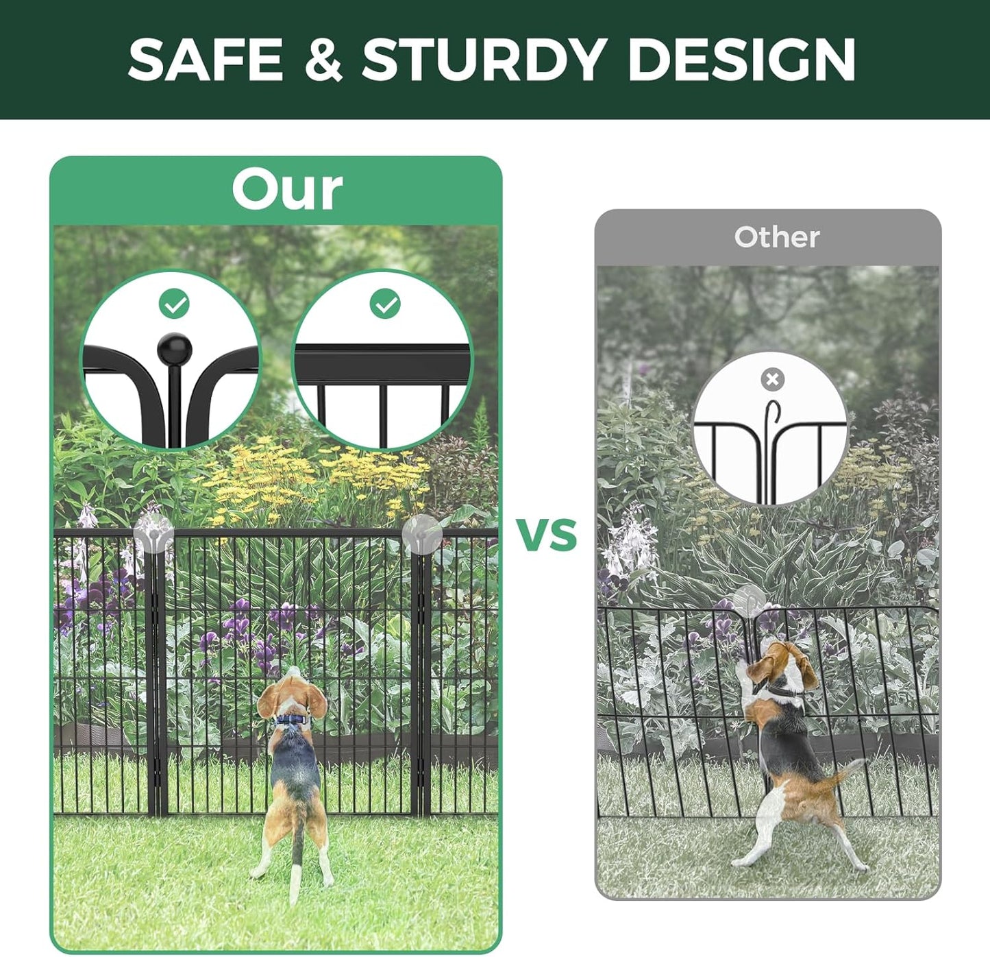 FXW Garden Fence Outdoor for The Yard – 50in(H) x 5.2ft(L) Heavy Duty Metal Animal Barrier for Dog and Rabbit, Decorative Dog Fence, 2 Panels, Black