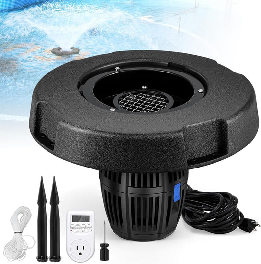 Poafamx Pond Fountain Aerator, 5000GPH Floating Fountain Pump for Large Pond, 33FT Power Cord Pond Aerator with Mooring Kit and Outlet Timer 110V for Pond Pool Lake Aquascape Oxygenation