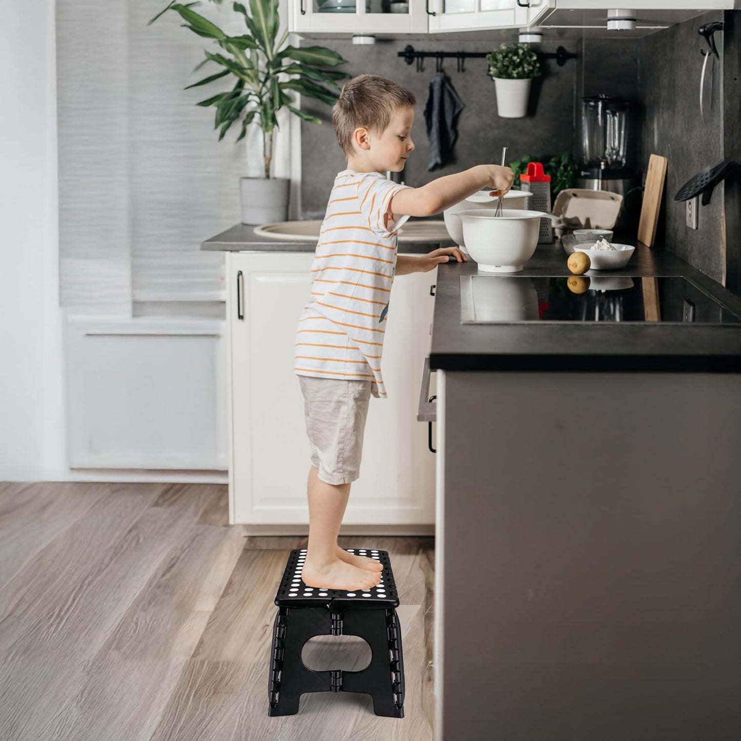 Delxo Folding Step Stool for Kids and Adults,15-Inch Extra Wide 9 Inch Height Heavy Duty Stepping Stool More Safe and Comfortable Non Slip Foldable Step Stool Black