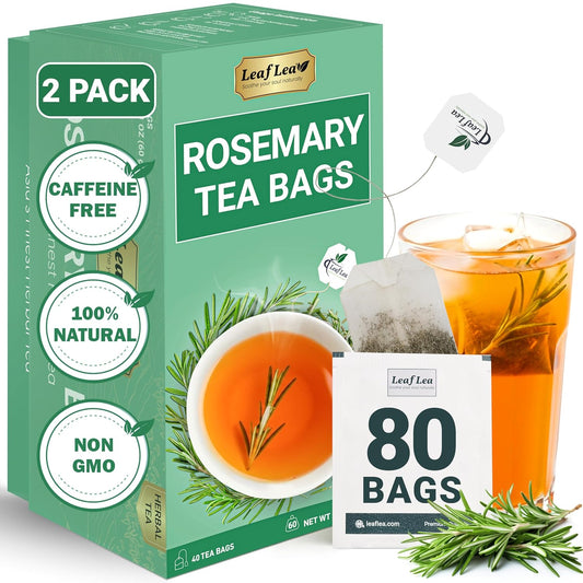 LeafLea 80 Rosemary Leaf Tea Bags, 100% Pure Rosemary Herbal Tea, Gentle Digestive Comfort & Relaxing, Te De Romero Featuring Subtle, Natural Flavor, Caffeine-Free, Sugar-Free, Non-GMO, Vegan