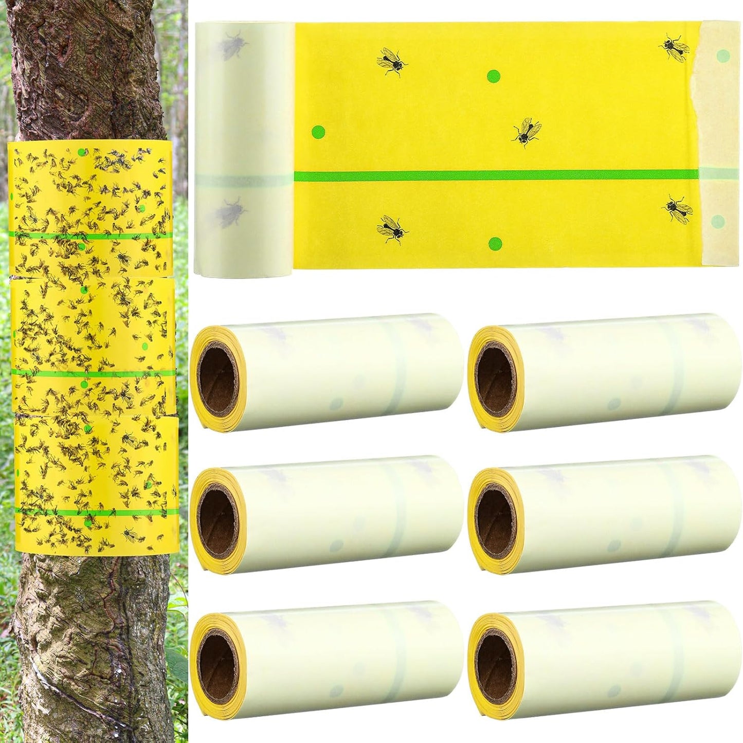 Qualirey 6 Rolls Spotted Lantern Fly Traps 30 Feet Each Roll Fly Tree Trap Sticky Strips Outdoor Fruit Glue Strips Disposable Tape Indoor Paper Sheets for Protecting Trees(Classic Color)
