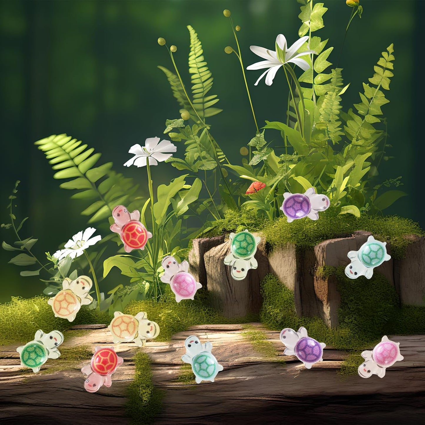 400 Pcs Luminous Mini Resin Turtle Mini Resin Figurines Cute Miniature Figurines for Fairy Garden Decor Micro Landscaping Hide Crafts Nail Art