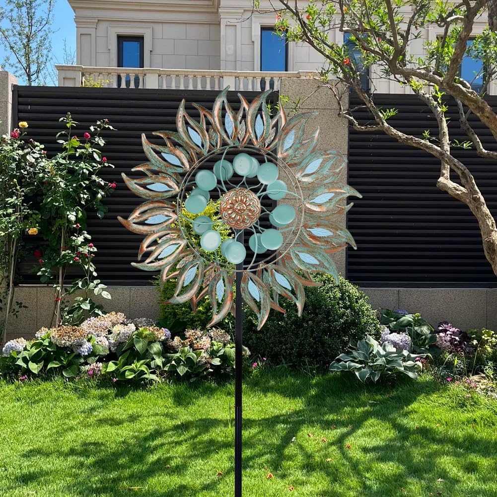 DREAMSOUL 24" Dia Large Wind Spinners Outdoor with 5 Prongs Stake, Metal Kinetic Wind Spinners for Yard and Garden