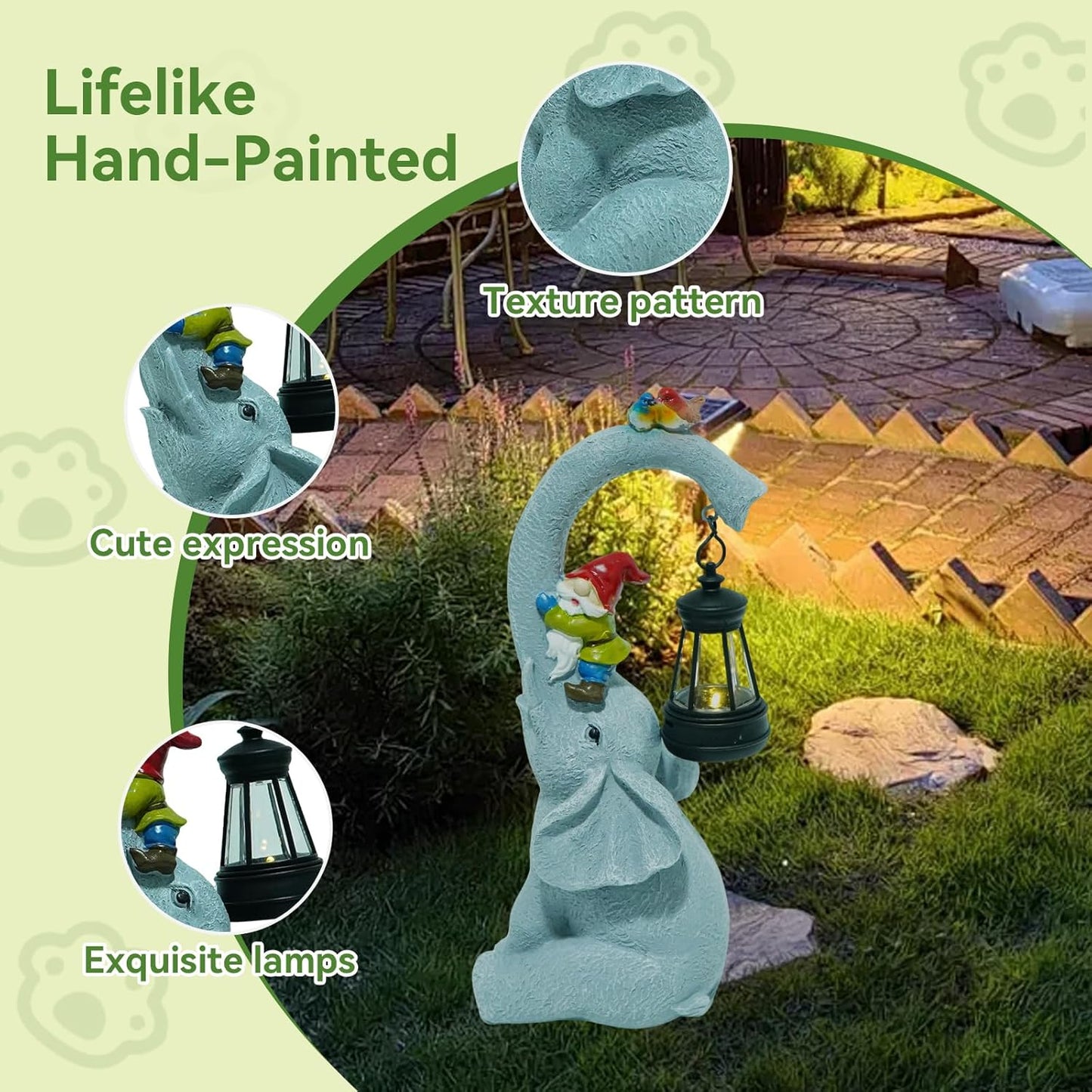 Solar Elephant Garden Statues with LED Lights, Outdoor Decor for Patio Yard Balcony - Unique Housewarming Birthday Gifts for Women Mom Grandma