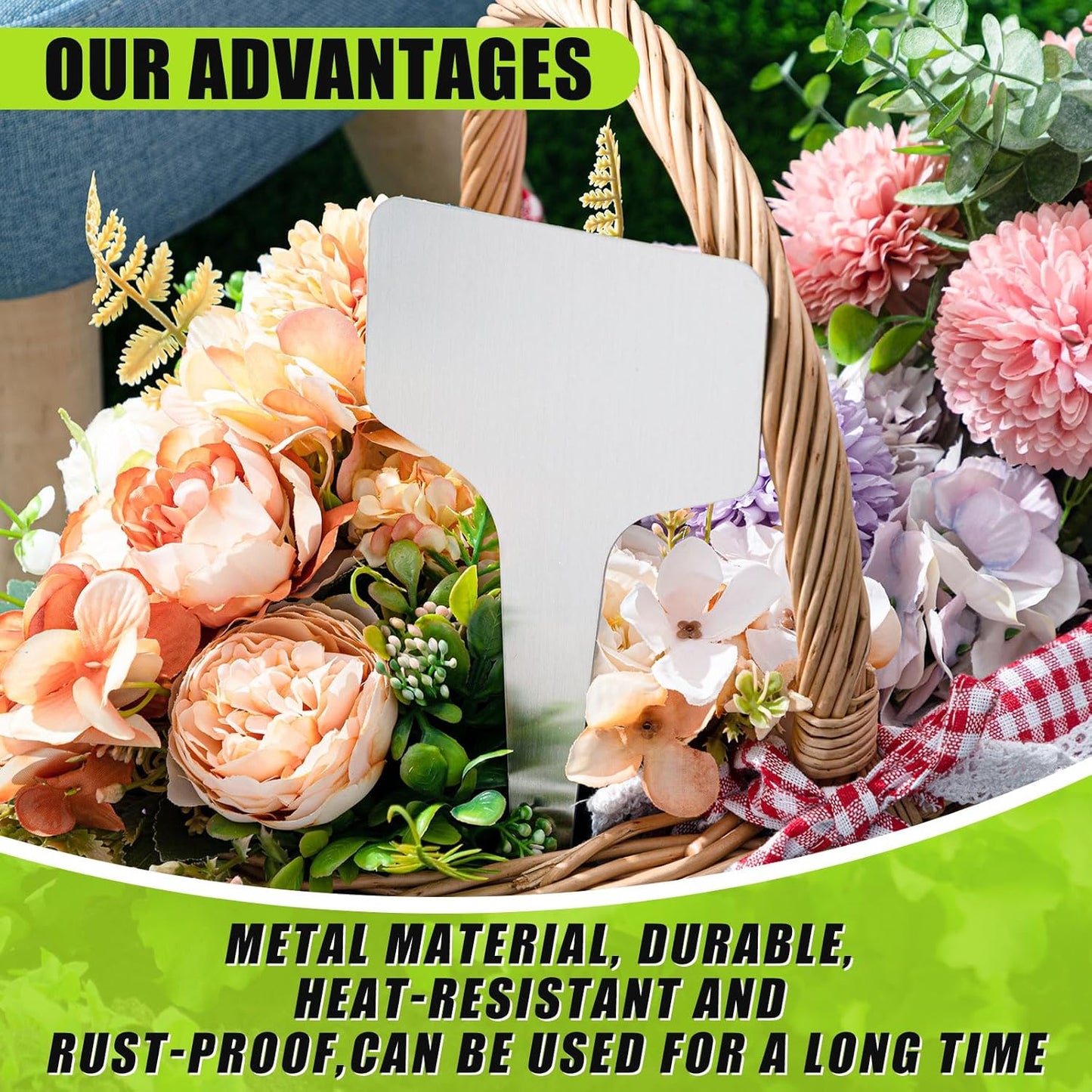 Hicarer 24 Pcs Durable Metal Plant Labels Christmas Gift Weatherproof Garden Markers Engraving Stainless Steel 304 T-Type Reusable Plant Tags for Gardeners Outdoor Greenhouse Vegetables(4x8 Inch)