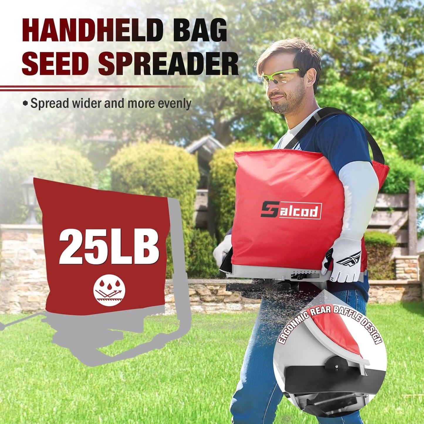 Bag Seed Spreader, Multiple Spread Options, Fit for Spreading Grass Seeds and Fertilizers, Red
