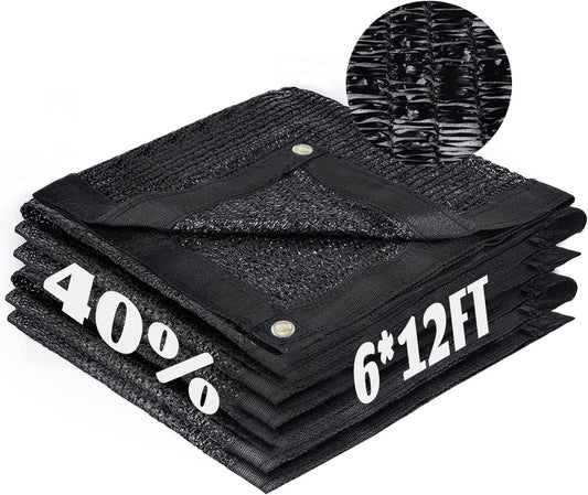 Cool Area 40% Sun Shade Cloth Mesh Tarp with Grommets for Plant Cover 6x12ft Patio Canopy Garden Pergola Blackhouse Car Barn Kennel Black