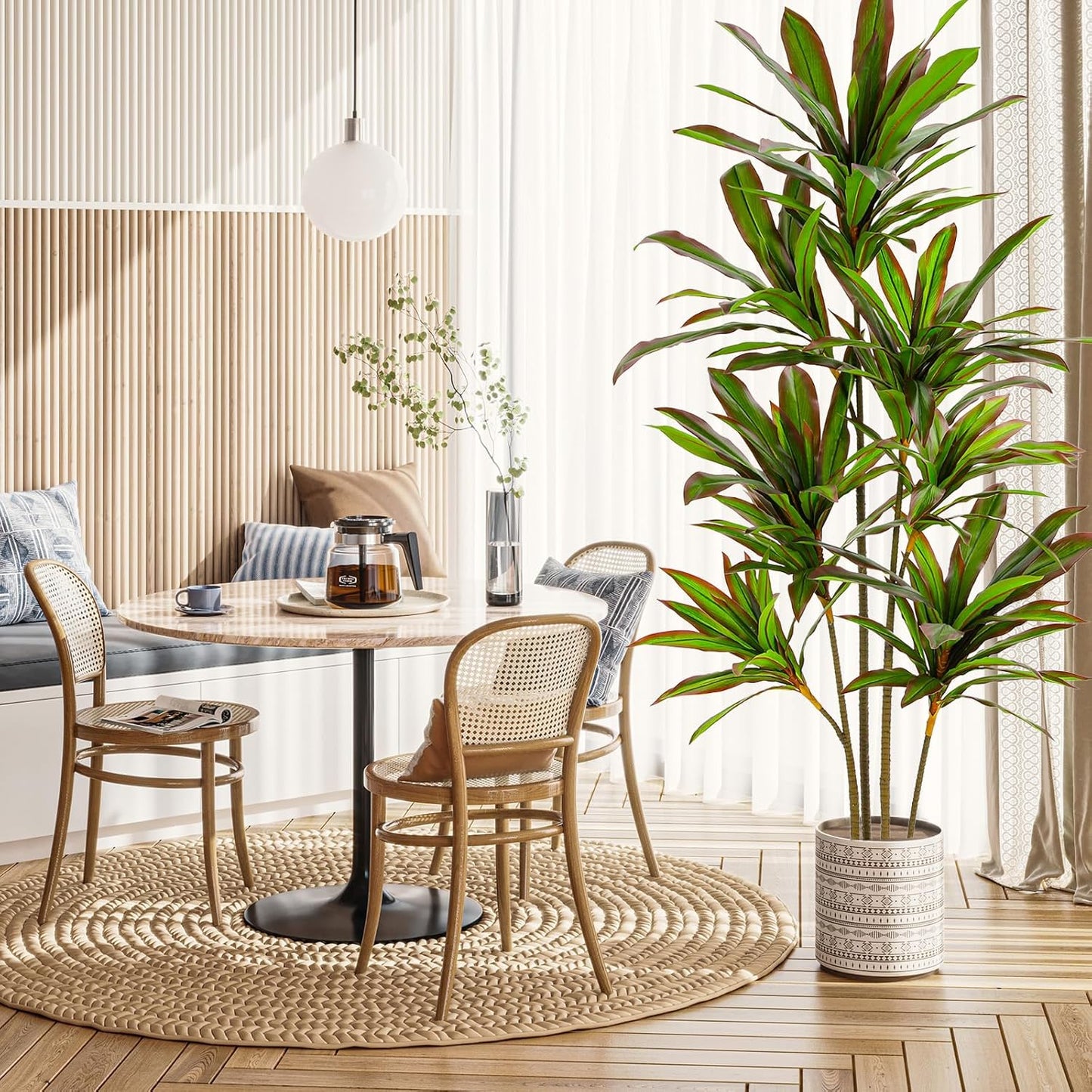 VIAGDO Dracaena Silk Plant Artificial 6ft Faux House Plants with Red Leaf Margin Fake Yucca Palm Trees in Pot Realistic Dragon Tree for Living Room Home Office Decor Indoor Outdoor