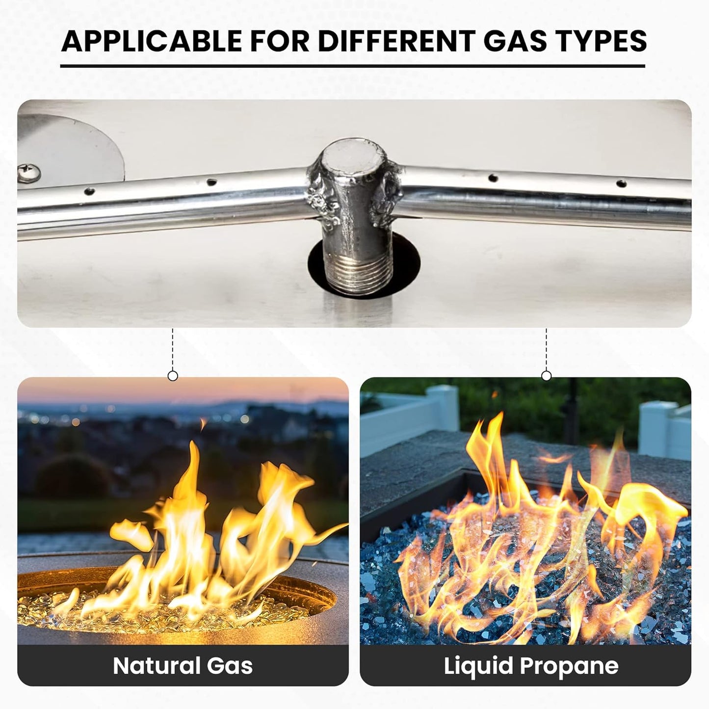 Stainless Steel Fire Pit Burner Pan & Ring, Works with Liquid Propane or Natural Gas, 18-Inch Pan, 12-Inch Ring, 90,000 BTU Max