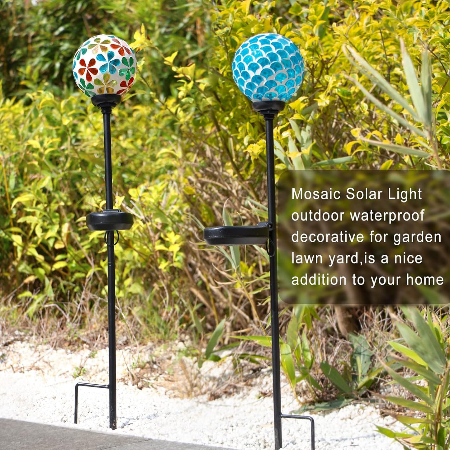 VCUTEKA Solar Garden Lights, Mosaic Solar Light Outdoor Waterproof LED Pathway Stake Light for Landscape Patio Yard Deck Walkway Decoration, 2 Pack