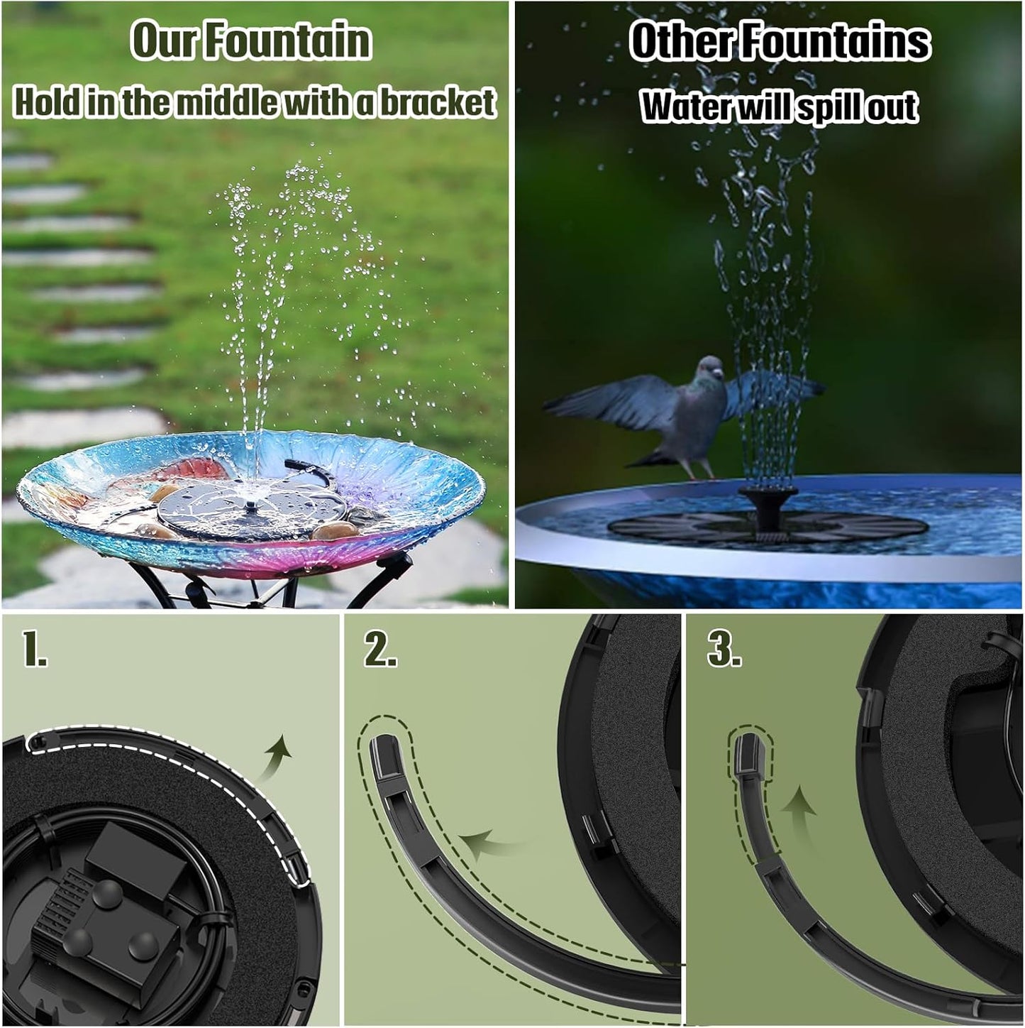 AISITIN Solar Fountain Pump for Bird Bath Upgraded 2024, 3.5W Solar Water Pump DIY Kit with 9.8ft Cord & Multiple Nozzles, Solar Bird Bath Fountain with Wire for Garden, Ponds and Outdoor