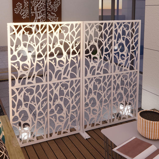 2 Pack Metal Privacy Screens 72" H Outdoor Privacy Screens Panels Outdoor and Indoor Bird Pattern Divider for Balcony Patio Garden Room Divider(White,2 Pack)