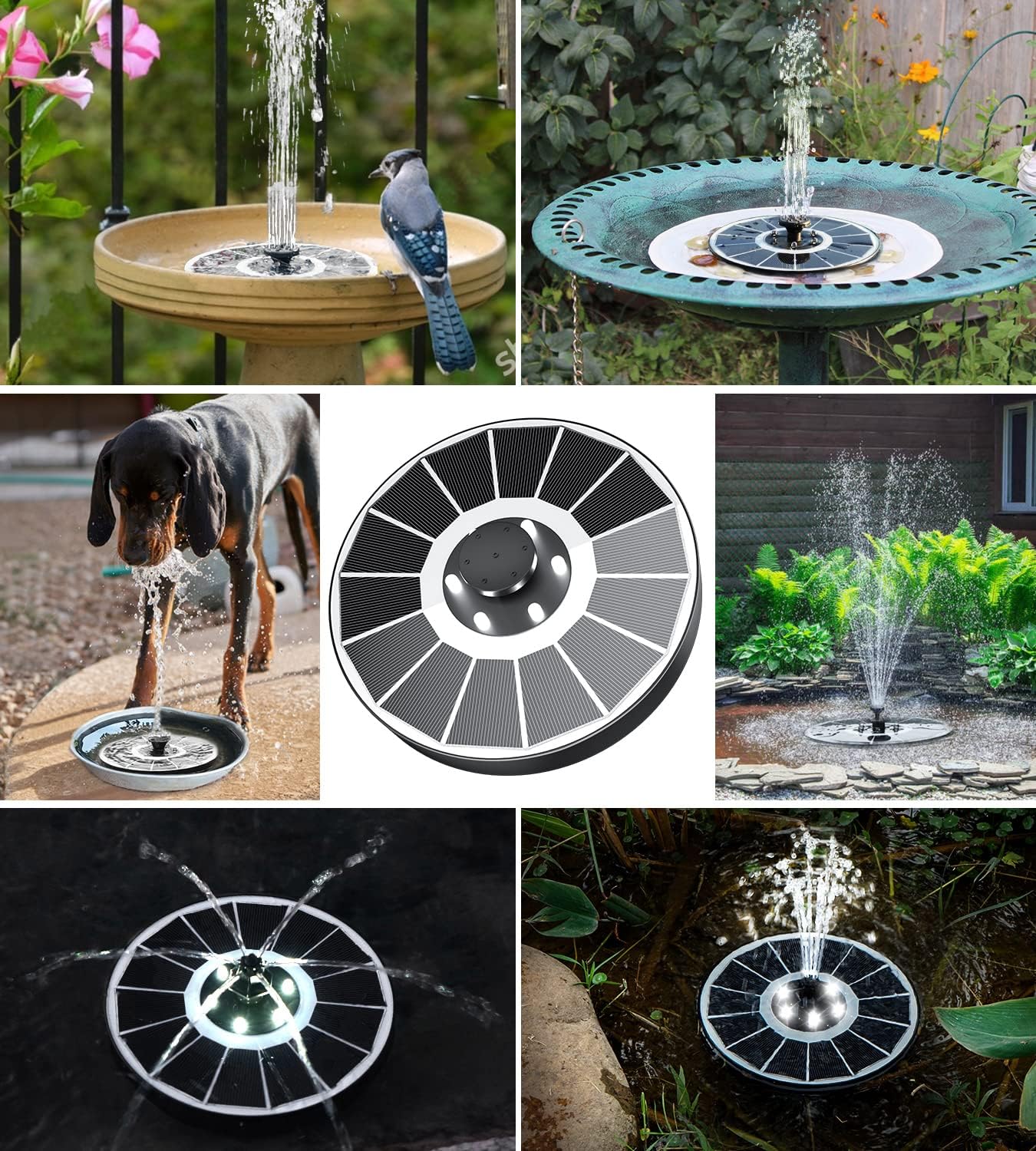 Solar Fountain Glass Panel with 2200 mah Battery, 3.5W Floating Solar Water Fountain with 4 Fixed Rods, Solar Fountain Pump for Bird Bath, Garden, Pond, Pool, Outdoor-White Lights