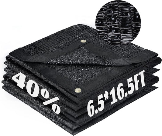 Cool Area 40% Sun Shade Cloth Mesh Tarp with Grommets for Plant Cover 6.5x16.5ft Patio Canopy Garden Pergola Blackhouse Car Barn Kennel Black