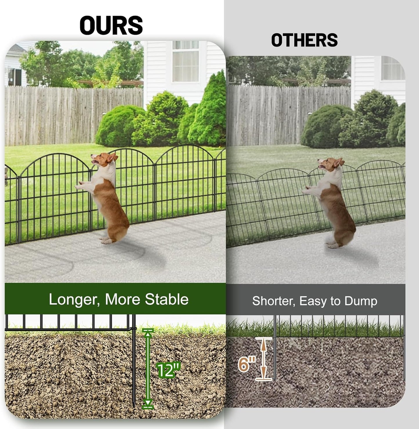 Metal Garden Fence 28in (H) x 18.7ft (L), 8 Panels + 9 Stakes Dog Fence Border Fence Animal Barrier, No Dig Garden Fencing for Yard Flower Bed Lawn Patio Outdoor, CTW2829 Black