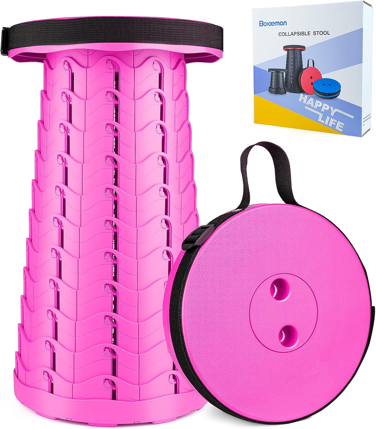 Boreeman Upgraded Folding Stool Lightweight Yet More Sturdy with Load Capacity 400lbs Portable Collapsible Stool for Camping Fishing Hiking BBQ (Pink)