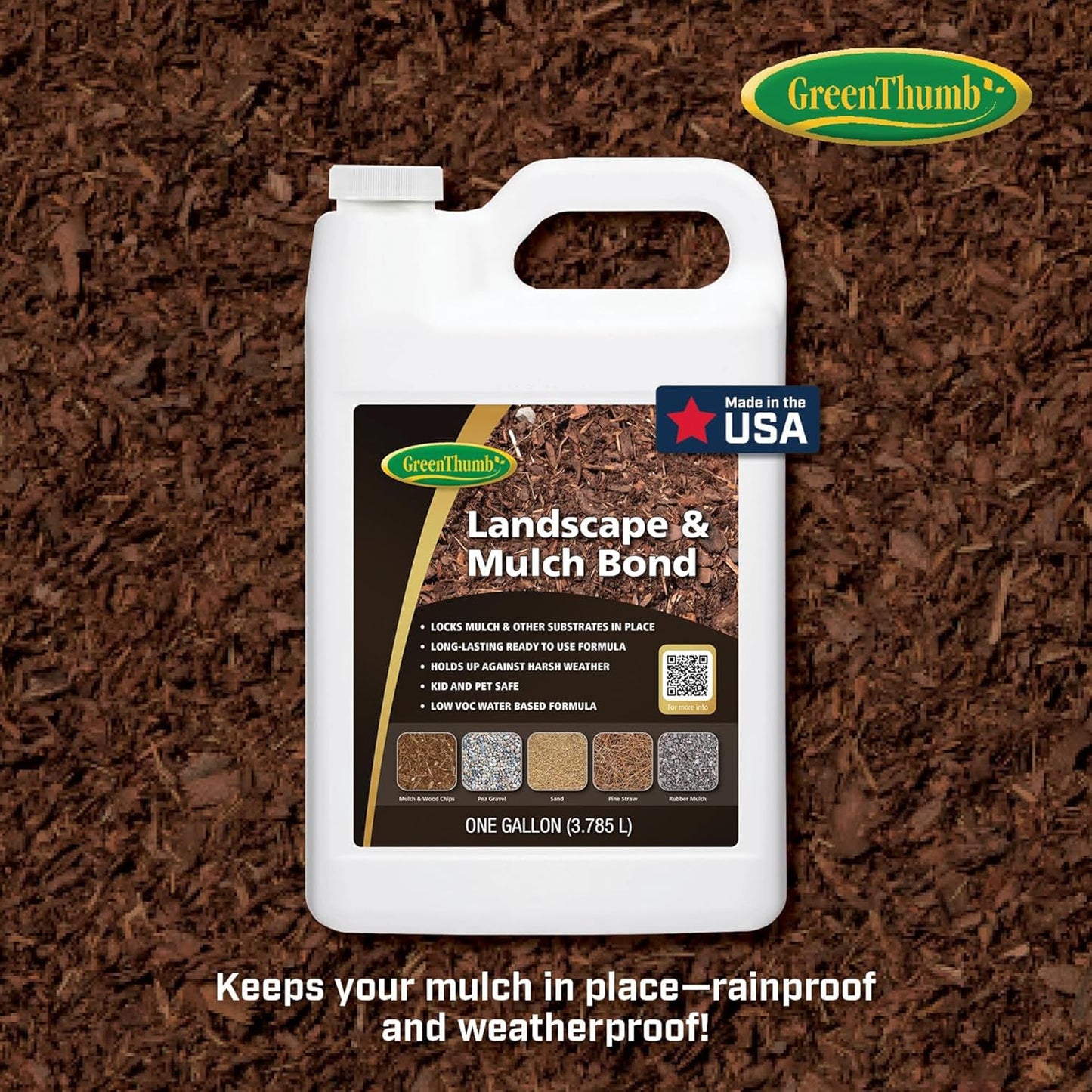 GreenThumb, Landscape and Mulch Bond, Mulch Glue for Landscaping, Rock, Pea Gravel & More, Non-Toxic, Ready-to-Use Mulch Binder Glue, 1 Gallon