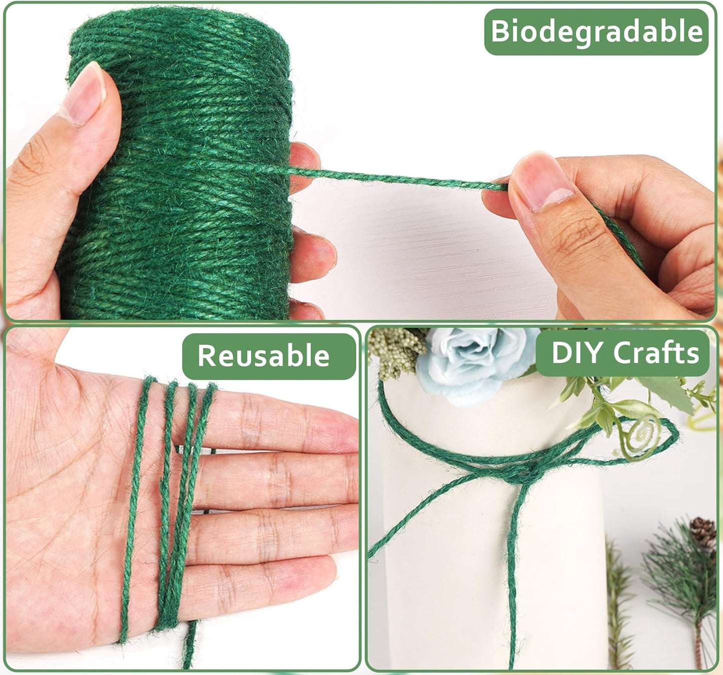 Garden Twine, 394 Feet 2mm Jute Twine,Baling Plant String,Gardening Jute for Climbing Plants,Tomatoes, Crafting Floristry 120-meter Green Hemp Rope, 2mm