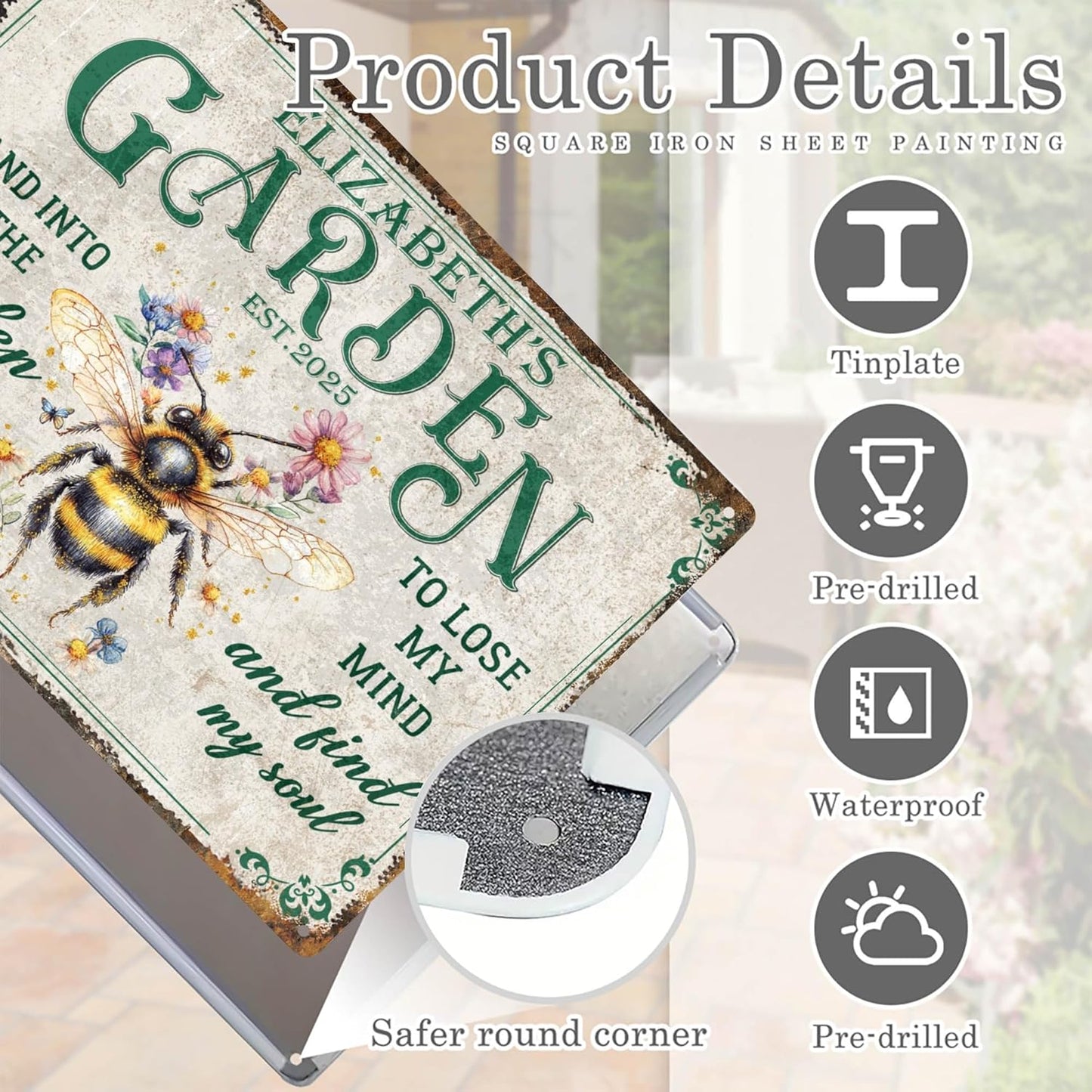 Custom Sign, Personalized Metal Signs, Customize for Office, Business, Workplace, Office, Home, Delivery Signs, Metal Sign With Your Own Image, Text,Photo, Pets, Kids Art Made in USA (Garden 01)