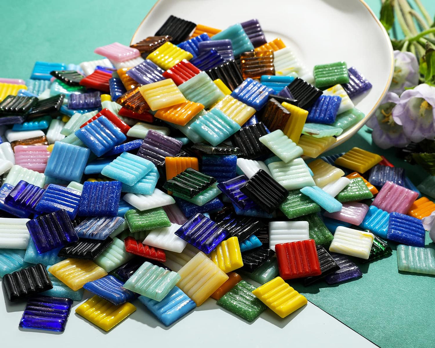 Lanyani 3/4 inch Metallic Glass Mosaic Tiles Variety Mix Color Vitreous Square Mosaic Pieces Tile for Art Crafts - 2 Pounds Bulk