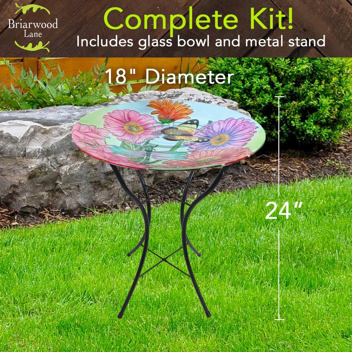 Briarwood Lane Zinnias in Bloom Glass Birdbath