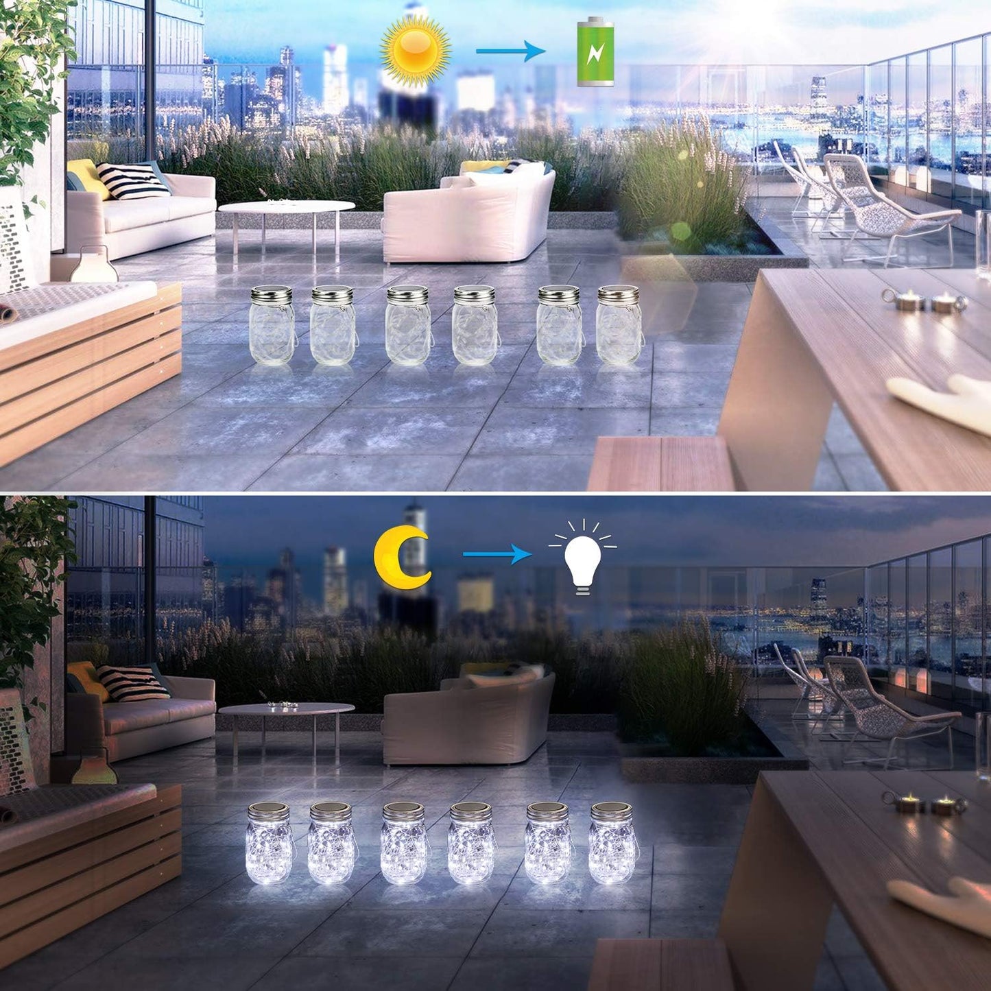 Mlambert Mason Jar Solar Lights 30 LEDs, 6 Pack Hanging Solar Lanterns Outdoor, Waterproof Fairy Lights Outdoor Lanterns for Patio Garden, Cool White