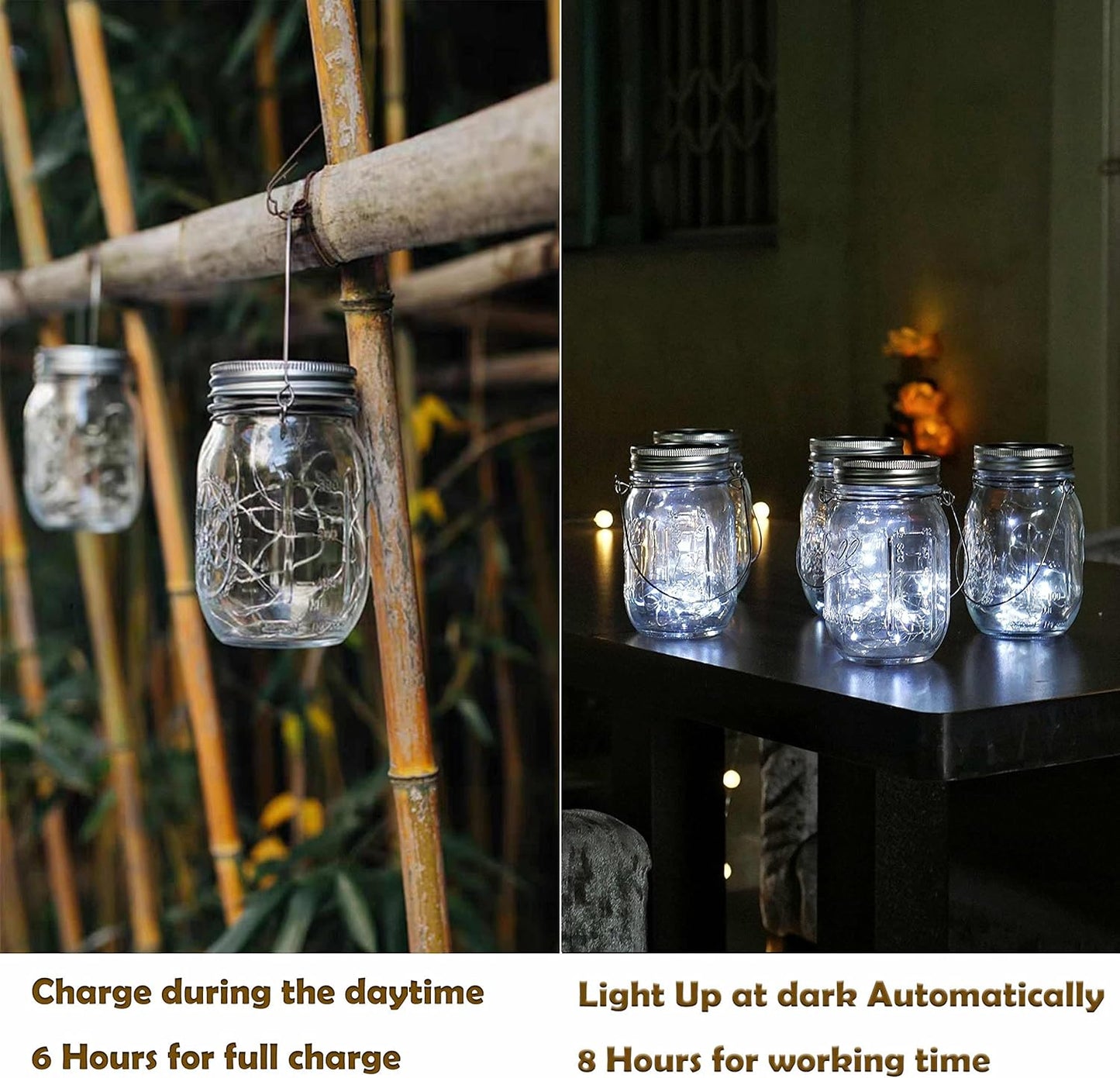 Decorman Solar Mason Jar Lid Lights, 6 Pack 10 LED Waterproof String Fairy Star Firefly Jar Lids Lights for Patio Garden Yard Lawn Party Wedding Christmas Decoration(Jars & Hangers Not Included)