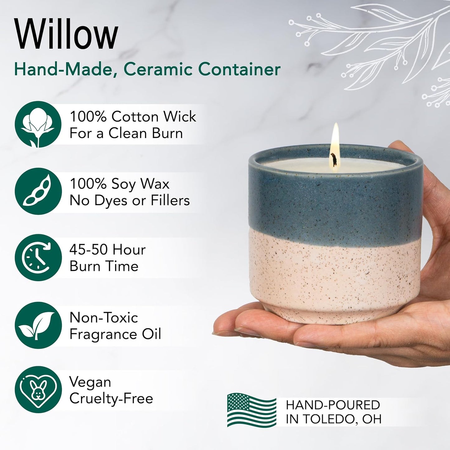 The Growing Candle, Wild Flower Scented, 8.5oz Ceramic Pot, Single Wick Aromatherapy Candles, 100% Soy for Women and Men, Willow