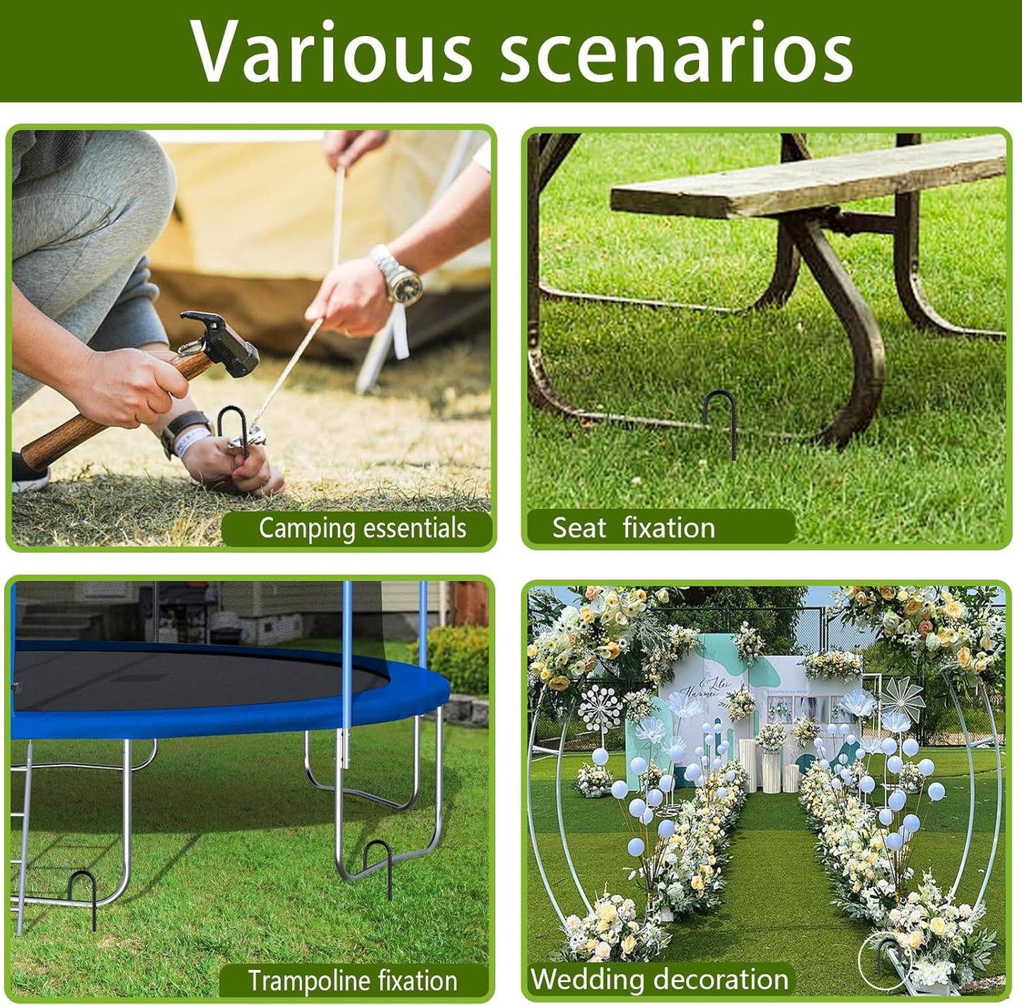 Rebar Stakes 12 Inch, Ground Stakes Heavy Duty J-Hook Black Coated Anti-Rust Heavy Duty Ground Anchors for Garden Dog Fence Chicken Coop Christmas Decorations Deer Fence 15pcs