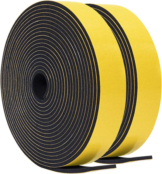 TORRAMI Door Seal 1 inch W x 1/8 inch T x 16.5 Ft Length, Foam Soundproofing Insulation Weather Stripping Gasket (Total 33 Ft Length, 2 Rolls of 16.5 Ft Each)