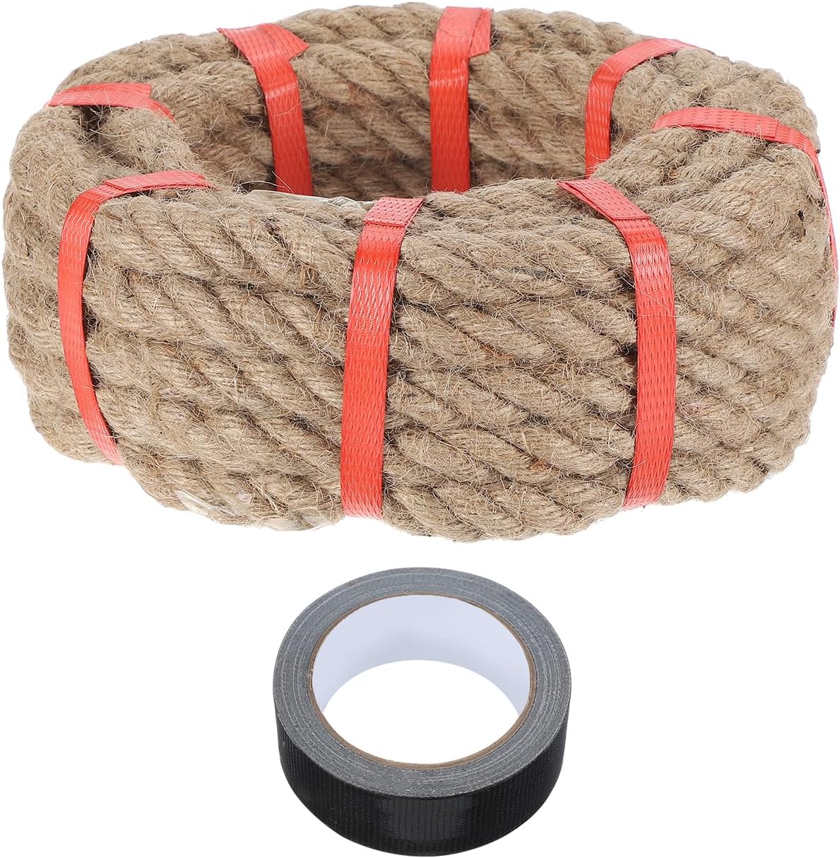 MECCANIXITY Jute Rope 0.8 Inch x 66ft, Thick Twine Rope Ropes Braided Jute Twine Natural Brown Burlap Cord String Heavy Twisted with Tape for Decorative Crafts Railing Swing Tug of War
