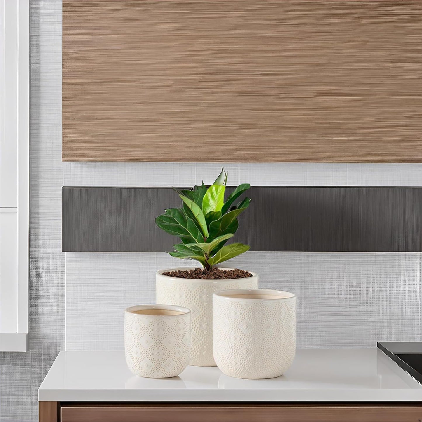 Docrin Ceramic Plant Pots Indoor：6.5+5.3+4 Inch Planters with Drainage Holes for Home /Office - Set of 3 / White