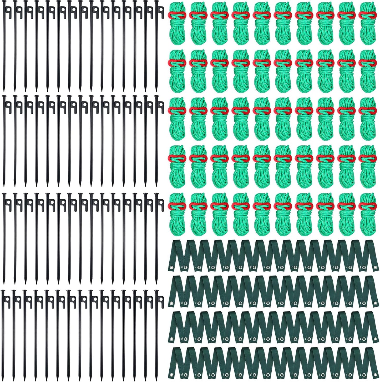 Suzile 180 Pcs Tree Stake Kit, Heavy Duty Tree Staking and Supports for Leaning Trees Include 11. 8'' Steel Stakes 15. 8'' Support Straps 13. 12 ft Ropes for Anchoring Hurricane Protection (Green)
