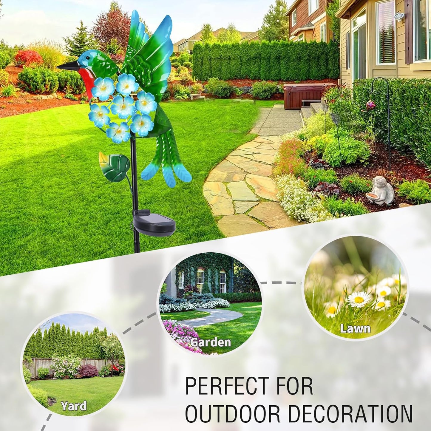 Solar Lights Outdoor Decorative Metal Solar Hummingbird Waterproof LED Metal Waterproof Garden Stake Lights for Walkway Pathway Lawn Patio Yard Decorations