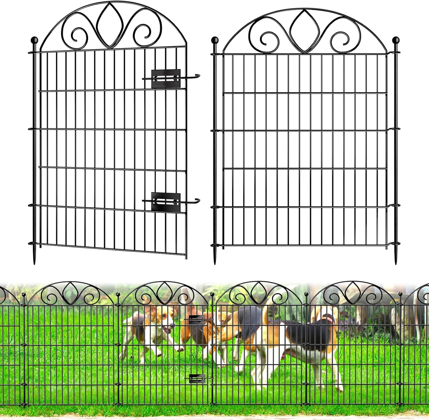 5 Panels No Dig Tall Garden Fence with Gate – 34" H X 11' L Rustproof Metal Dog Fence Outdoor for Yard, Decorative Animal Barrier Fence for Pet, Garden Border, Patio, Flower | Temporary Fencing