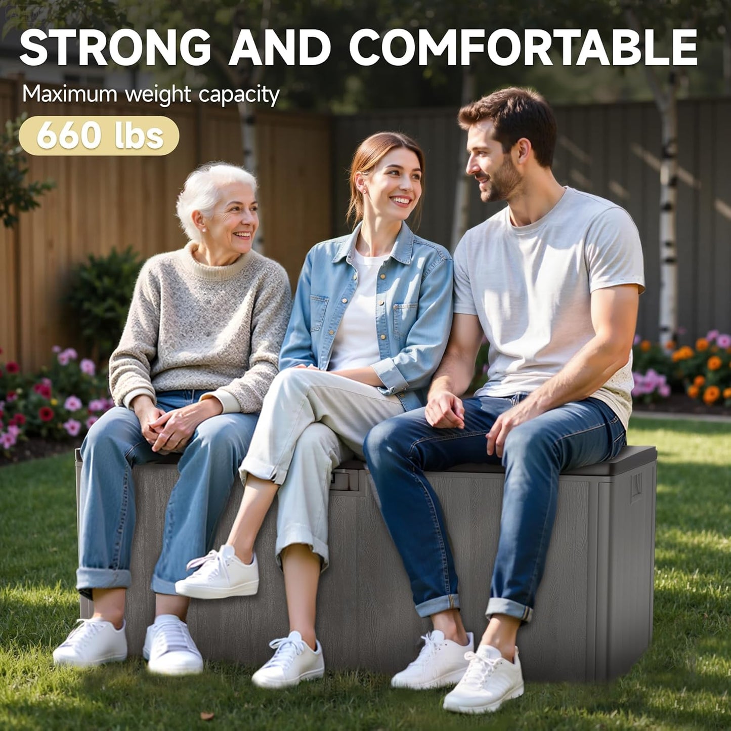 120 Gallon Resin Deck Box, Double Layer Waterproof & Outdoor Indoor Lockable Storage Box for Patio Furniture Cushions Garden Tools (Brown)