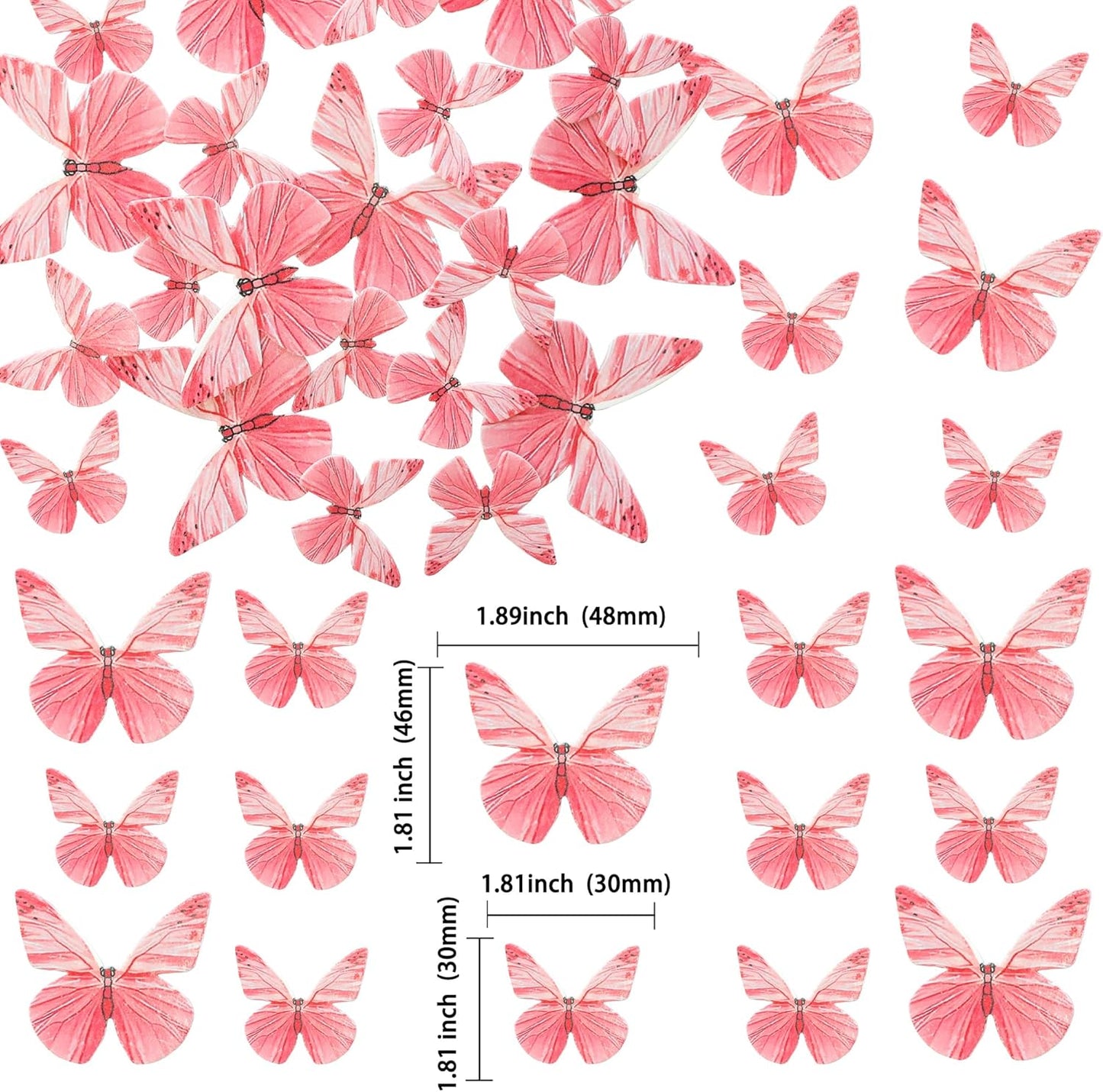 Ephlyn 72Pcs Edible Butterfly Cupcake Toppers 3D Realistic Butterfly Cake Picks Cute Cupcake Decorations for Baby Shower Boys Girls Birthday Party Decorations Red