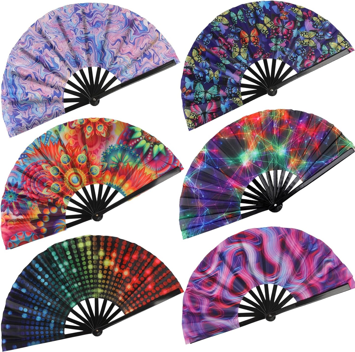 6 Pack Large Rave Hand Fan for Line Dancing, Clap Popping Fan for Women/Men, Plastic Clack Handheld Fan for Boots On The Ground, Festiveal, Party, Beach and Home Decorations