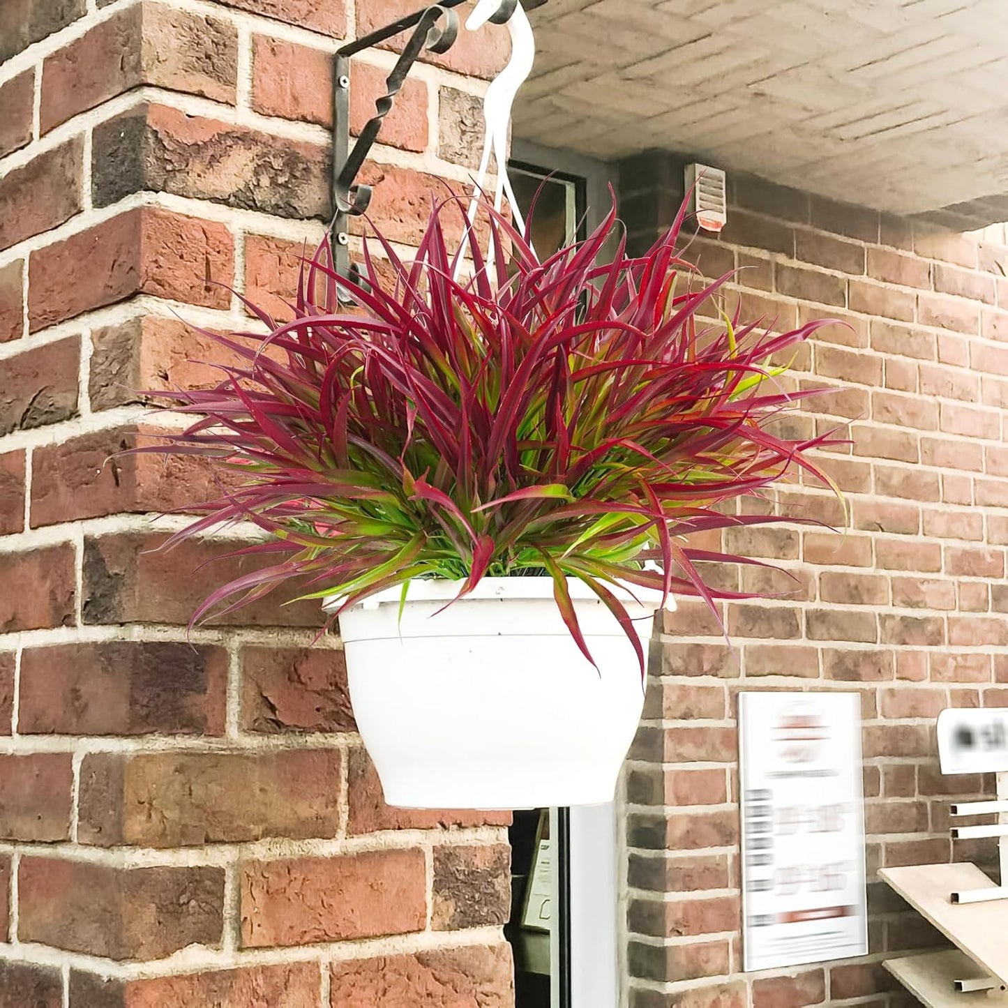 Uieke 6 Bundles Artificial Outdoor Plants UV Resistant Fake Grass Plants Faux Plastic Plants Greenery Shrubs for Home Garden Pathway Window Box Front Porch Summer Fall Decor, Deep Red