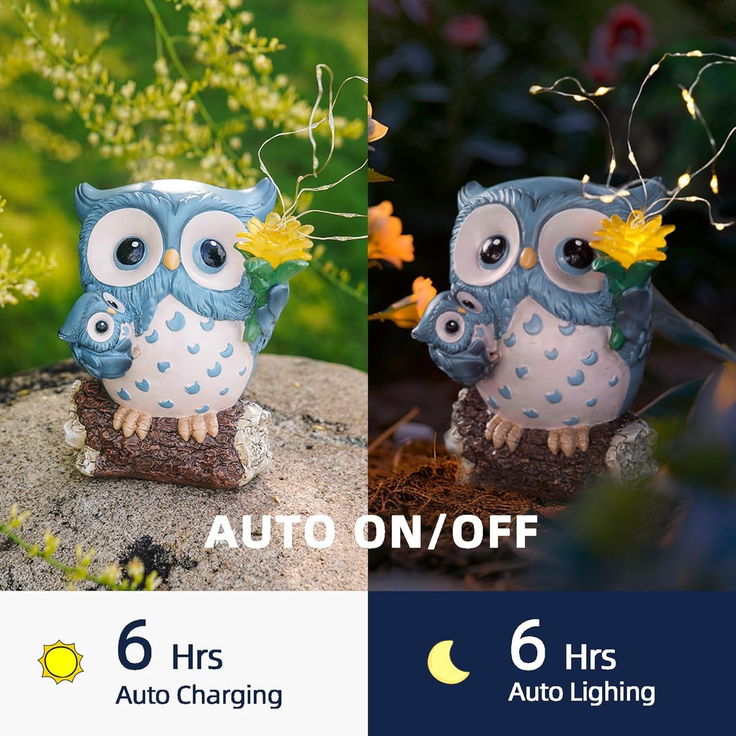 Solar Garden Statues Outdoor Decor, Fairy Owl Statue Garden Decor, Resin Yard Decorations Outdoor for Patio, Porch, Balcony, Lawn Ornaments, House Warming Birthday Gifts for Mom Women Grandma