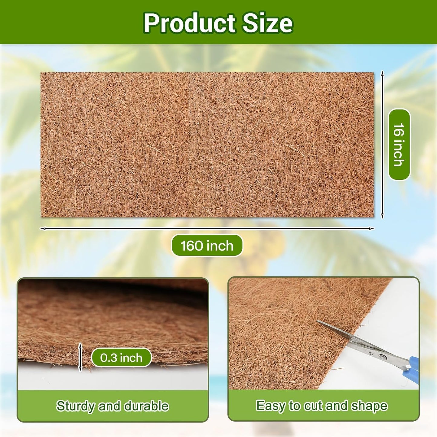 Coconut Liners for Planters 16x160 Inch, Natural Coco Liners for Planter Flower Basket, Thick Coco Fiber Mat for Garden Decoration, Hanging Basket, Animal pet pad