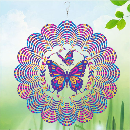 Wind Spinners Outdoor, Butterfly Metal 3D Hanging Garden Decor, 12-inch Stainless Steel Wind Spinner with Tail Spinner, Wind Sculptures for Patio Lawn Yard, Ornament Gift for Women/Men