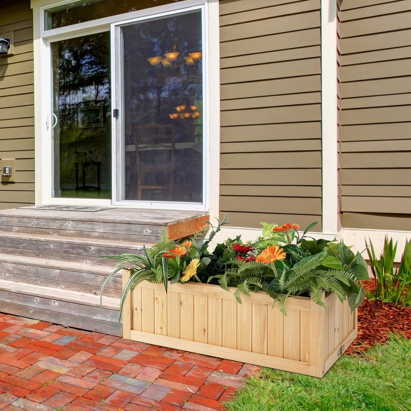 Giantex 27.5” Raised Garden Bed - Wooden Planter Box, Outdoor Folding Rectangle Planter w/Removable Bottom, Premium Drainage System for Herbs, Fruits, Flowers, Succulents, Simple Assembly