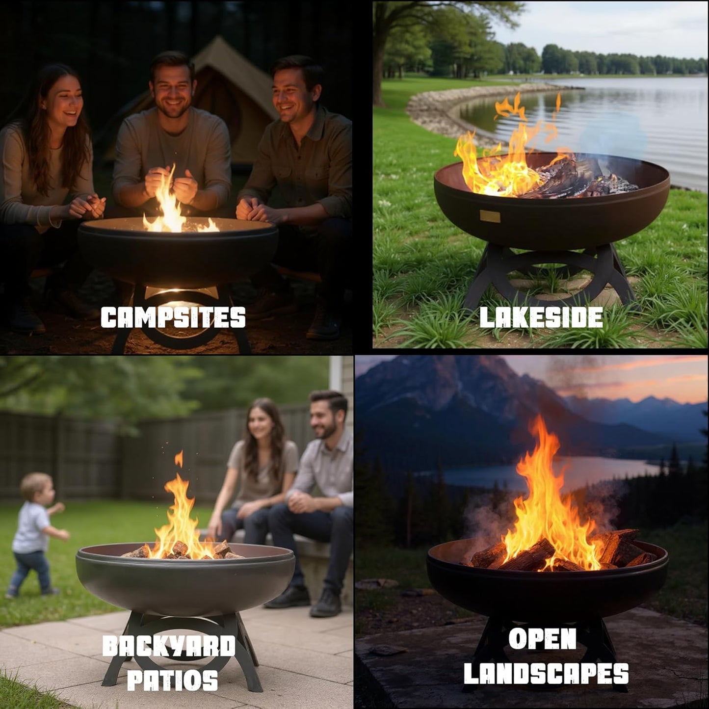 Liberty Fire Pit – Ohio Flame Wood Burning Outdoor Fire Pit - 30" Diameter with Curved Base (Made in USA)