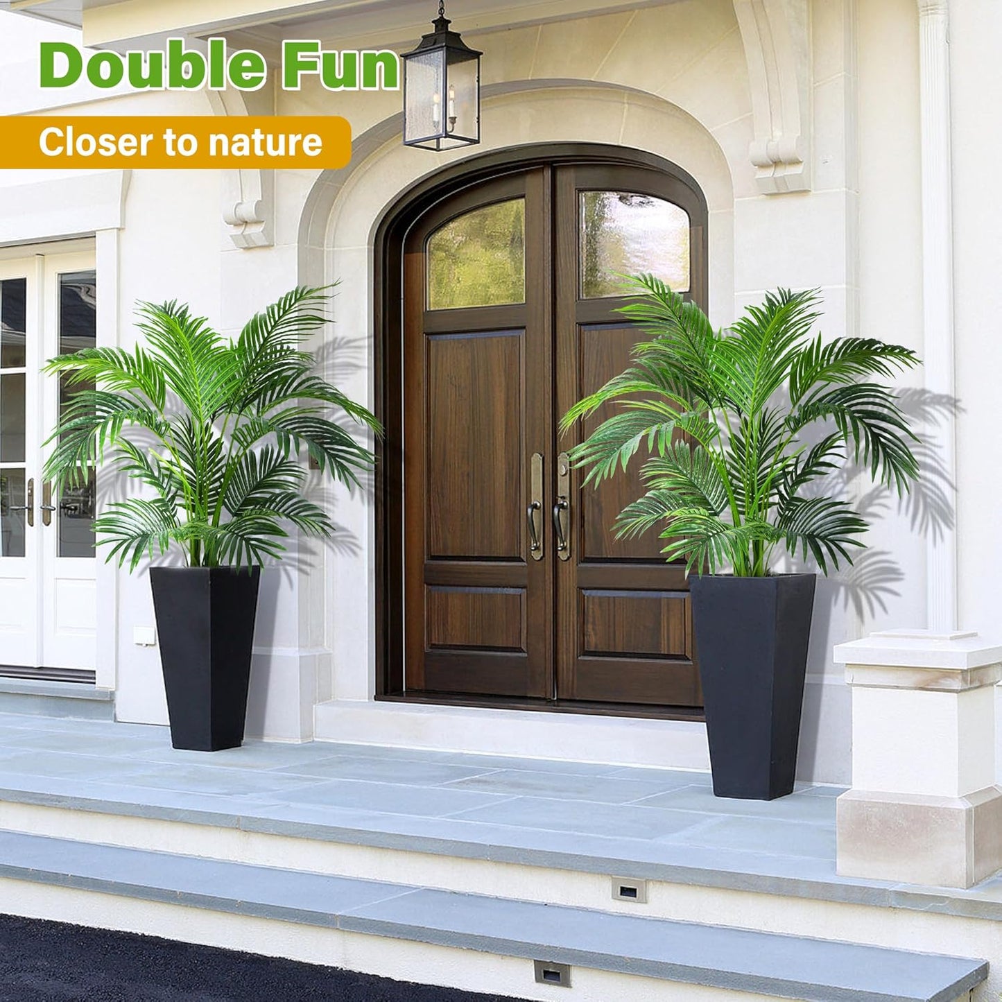 KOL 4ft 2-Pack Artificial Palm Tree Plant, 47in Fake Cane Areca Palm Silk Tree Indoor Outdoor,Dypsis Lutescens, Realistic Faux Silk Plants for Office Home Garden Decoration, Lifelike Modern Decor