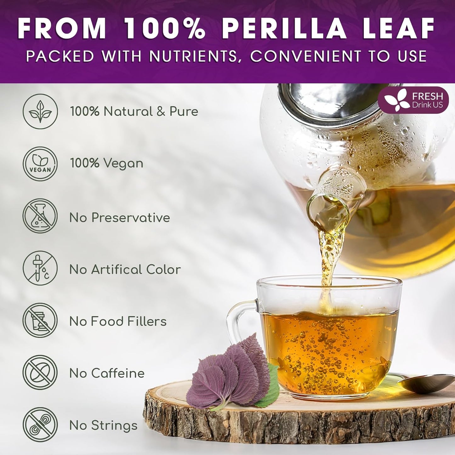 FreshDrinkUS, Premium Perilla Leaf Tea – 40 Tea Bags | 100% Pure Perilla Leaves | Caffeine-Free, Non-GMO, Natural Packaging | Herbal Tea Bags for Daily Enjoyment. Gluten-Free. Sugar-Free. Vegan