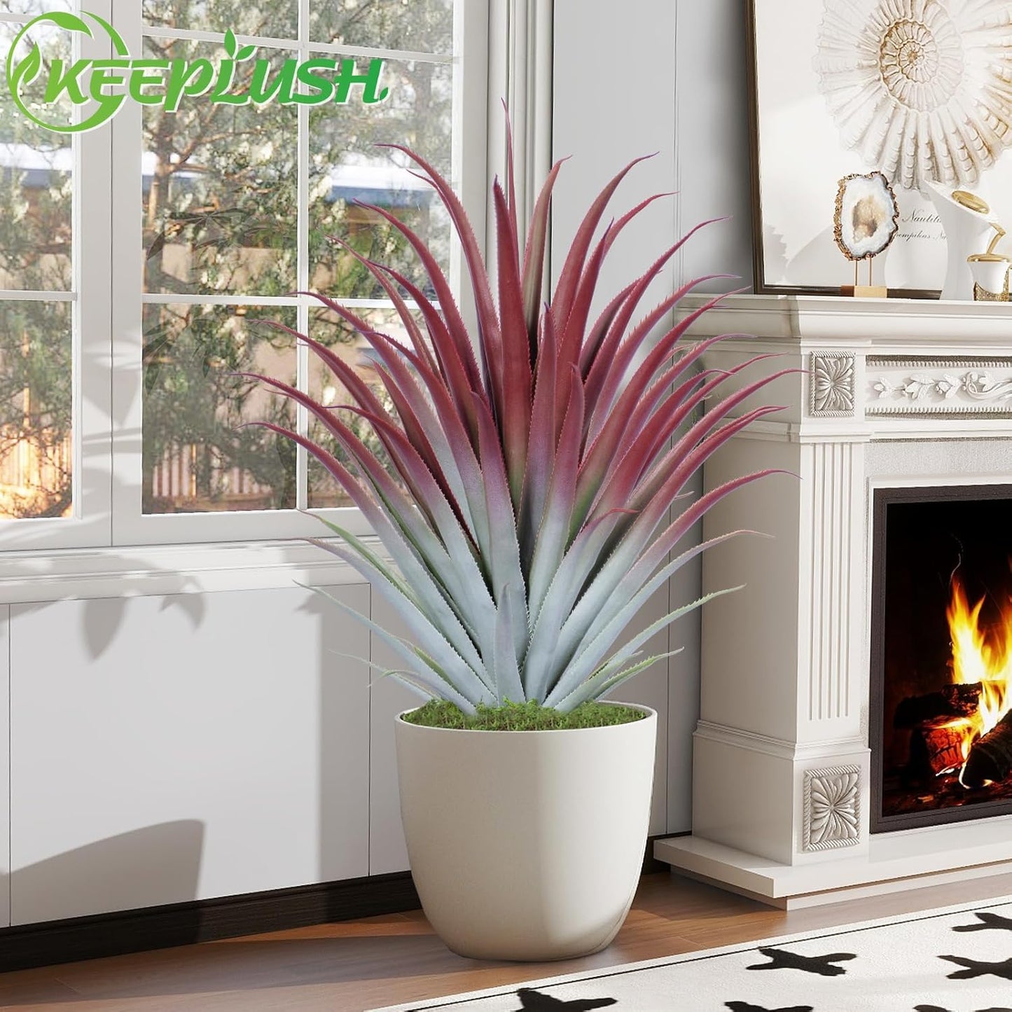 2ft Fake Spiked Agave Plant - Red Artificial Aloe Vera Plant 26 Inch - Tall Large Faux Floor Plants Perfect for Porch Door Step Home Office Patio Indoor Outdoor Decor (1 Pack)