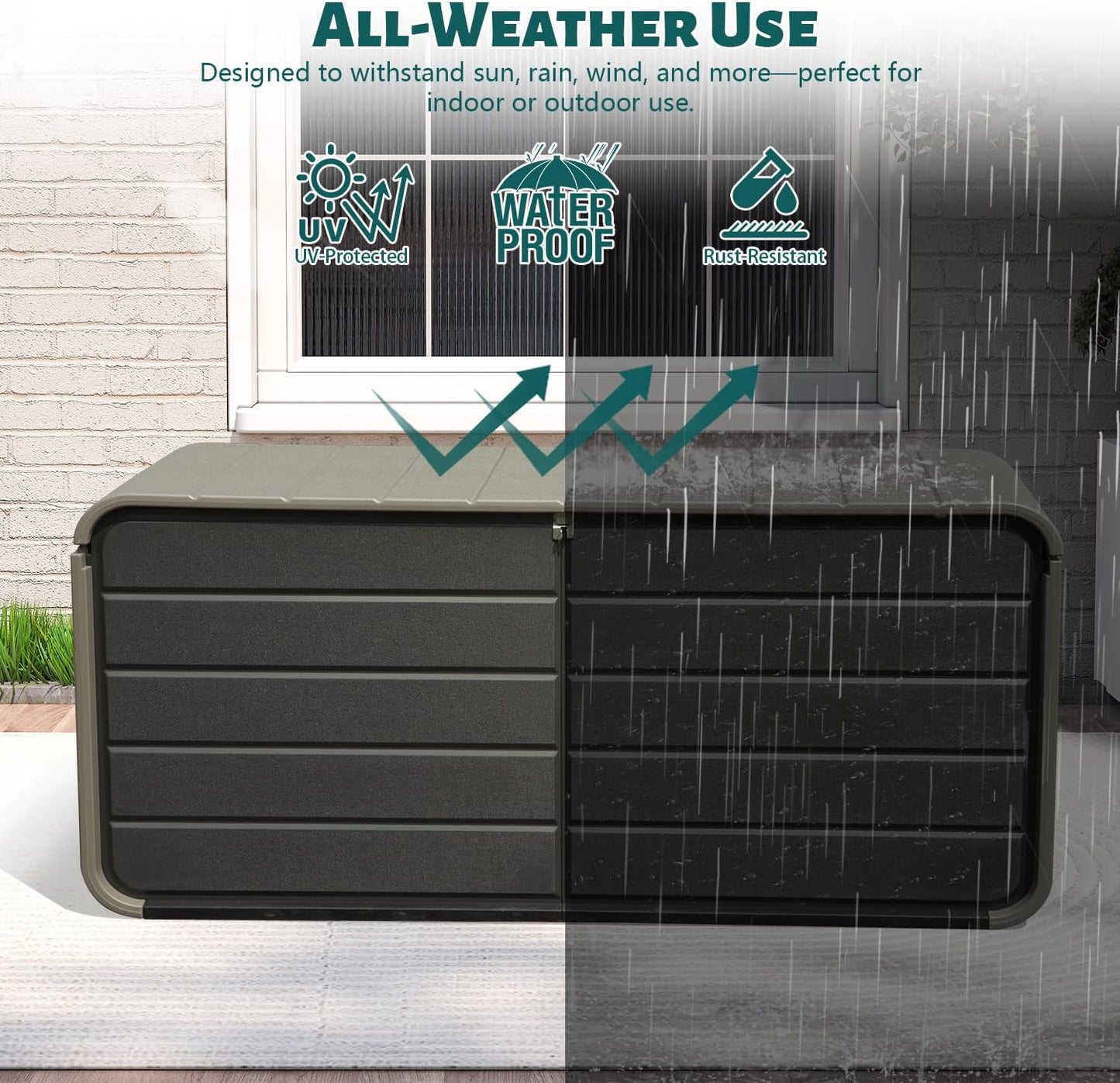 Domi 160 Gallon Outdoor Storage Box – Waterproof, UV-Resistant Deck Box with Lockable Lid for Patio Furniture, Garden Tools, Delivery Packages (Large Resin Storage Bin）