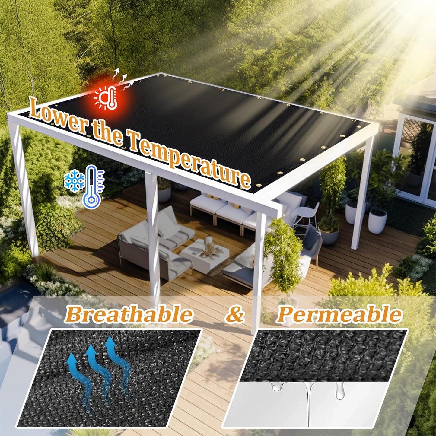 Shade&Beyond Customized Size 18' X 21' Shade Cloth with Grommets, 90% UV Protection UV Protection Mesh Tarp Sun Screens for Patio GN01, Black