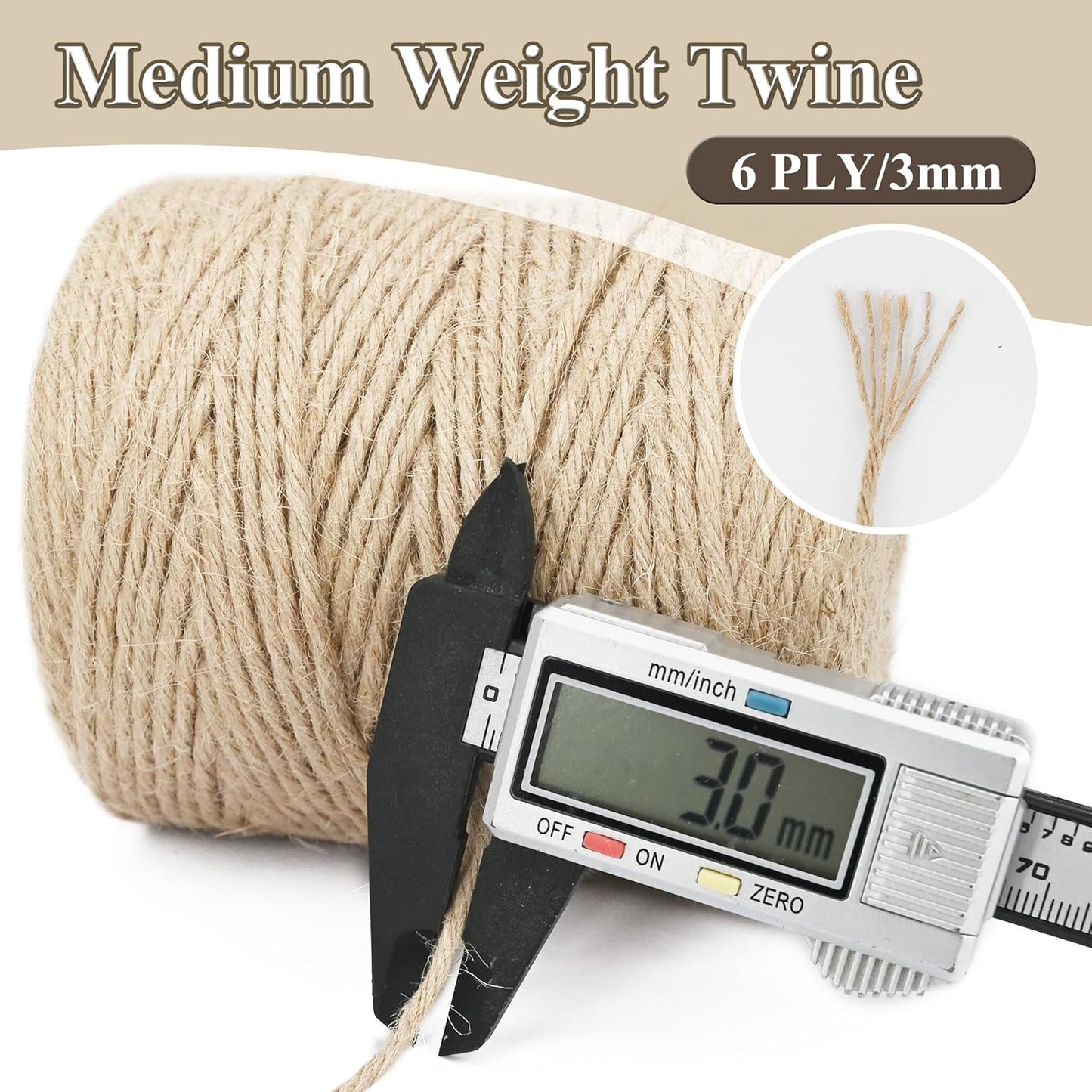 Natural Jute Twine Rope, 1000 Feet x 1/8 Inch, 6-Ply Heavy Duty for Crafts, Gardening, Gift Wrapping,Packing,Rustic Decor